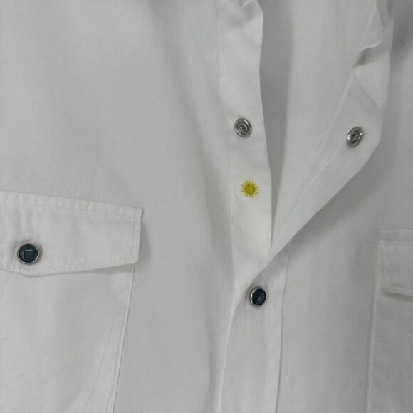 Giannetto Portofino Shirt Womens White Collared Snap Front Turquoise Detail L - Picture 5 of 8